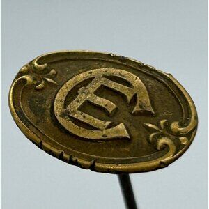 Antique Brass Hat Pin EA Initials Art Nouveau Cursive Script Edwardian 9 Inches